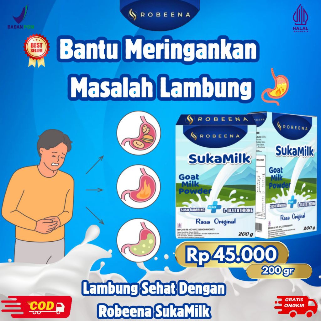

ROBEENA SUKAMILK 200 GR - Susu bubuk kambing etawa untuk asam lambung dan pencernaan