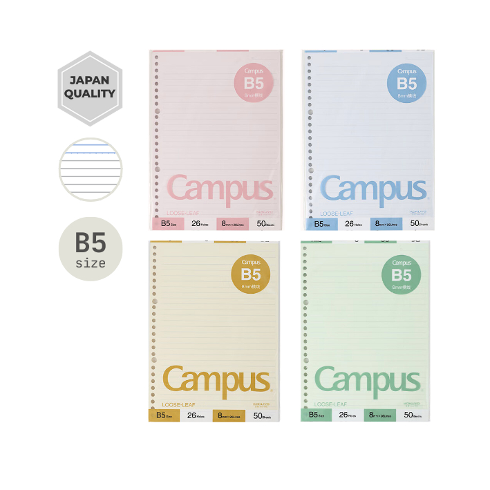 

Kokuyo Campus Loose Leaf Kertas Isi Ulang Refill B5 Garis 8mm Pastel 50 Lembar WCN-CLL1510
