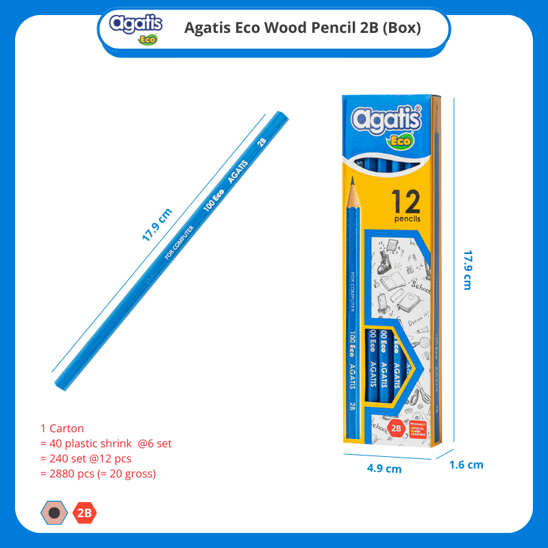 

1 PACK Pensil 2B Eco Wood Graphite Blue EH-2B-1201 Agatis