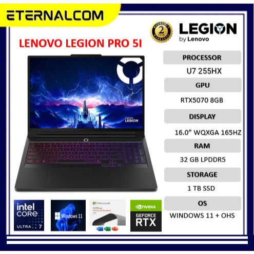 Laptop Gaming Lenovo Legion PRO 5I Oled RTX5070 8GB Ultra 7 255HX 32GB 1TB Windows 11 + OHS + M365B 