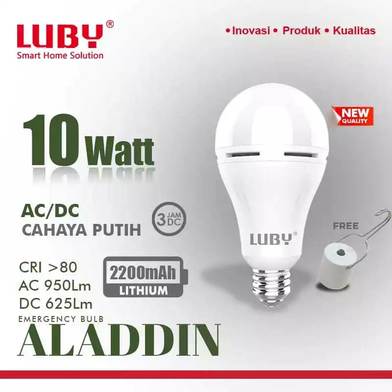 Lampu LED Emergency LUBY Aladdin 10,12,16 Watt / Lampu LED Bulb AC DC LUBY Aladdin 16W- Cahaya Putih