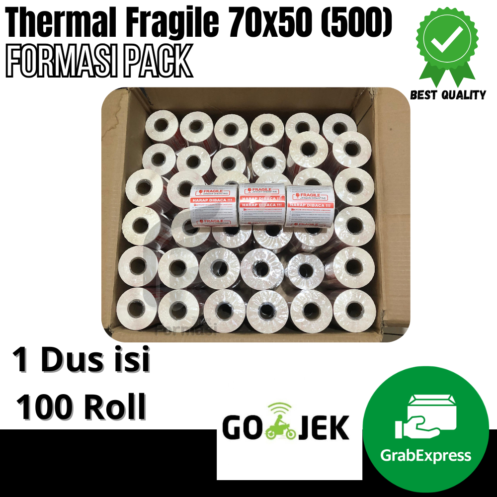 

LABEL STICKER THERMAL FRAGILE 70X50 ISI 500PCS (1 Dus isi 100Roll),( Wajib Video Unboxing Stiker Jangan Dibanting Online Shop)