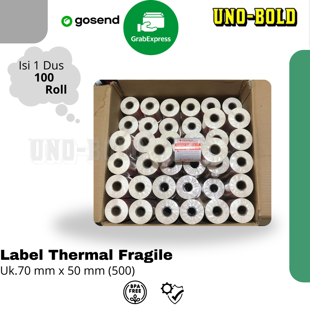 

LABEL STICKER THERMAL FRAGILE 70X50 ISI 500PCS (1 Dus isi 100Roll), ( ( Wajib Video Unboxing Stiker Jangan Dibanting Online Shop)