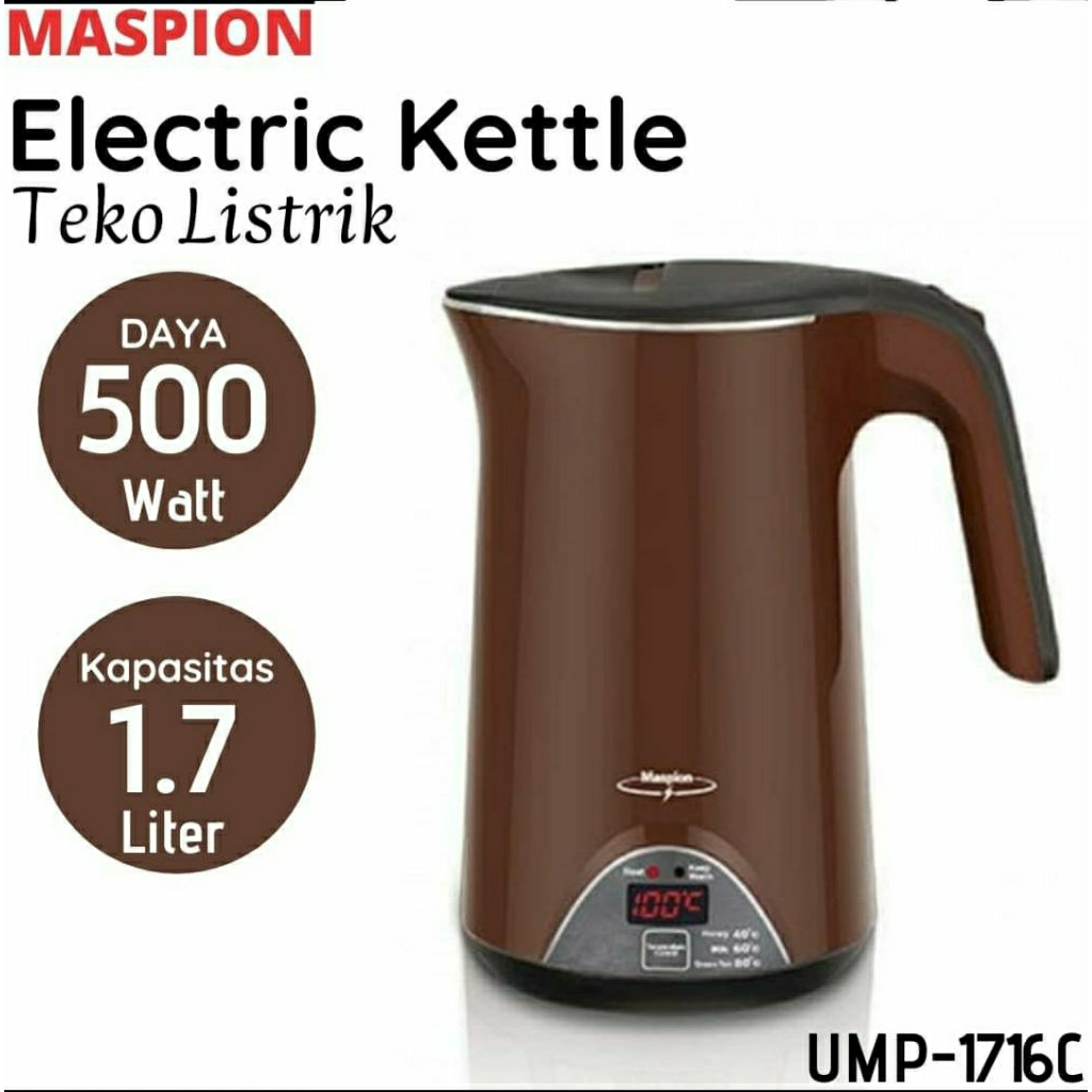 Maspion UMP-1716 C Automatic Electric Kettle 1.7 L Teko Listrik Garansi Resmi SNI