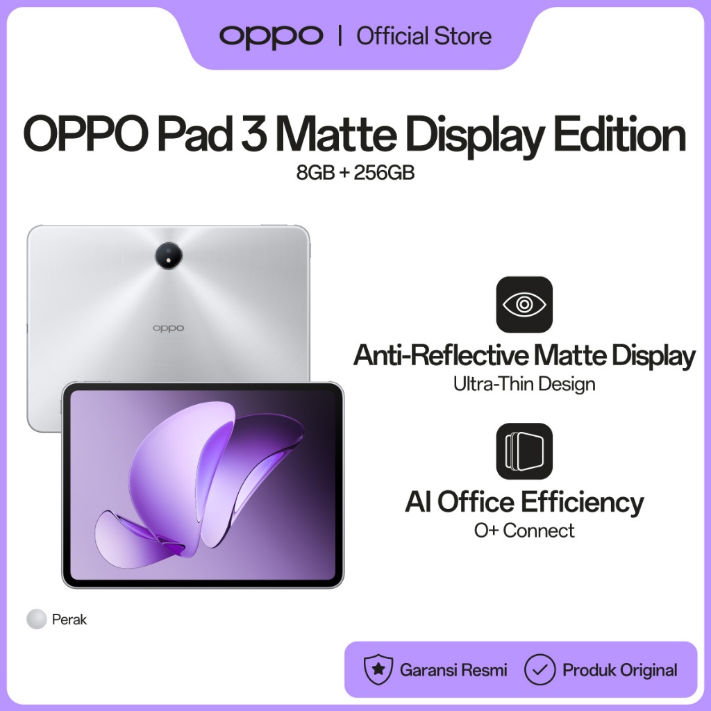 OPPO Pad 3 8GB/256GB Anti-Reflective Matte Display Edition [Ultra Thin Design, AI Office Efficiency,