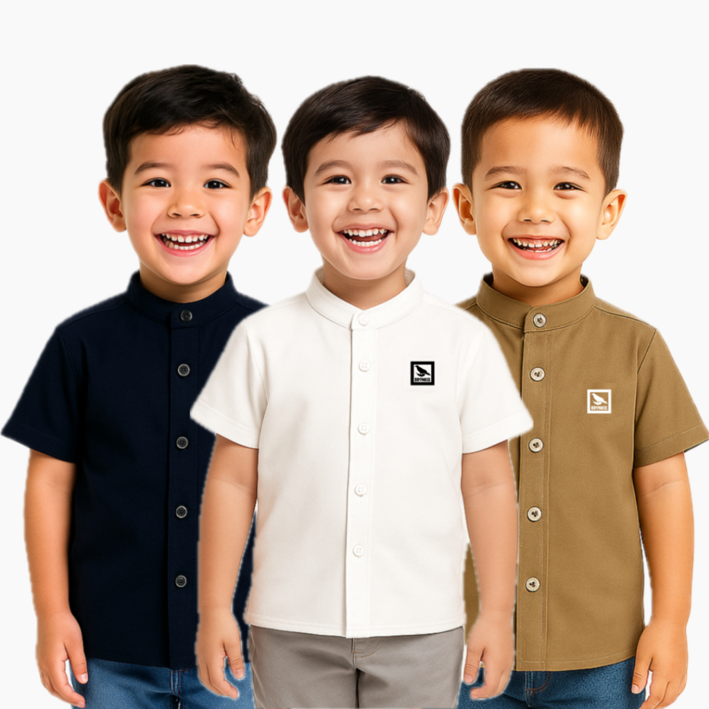 Bronkis Junior Kemeja Koko Anak Laki Laki Lengan Pendek Linen Polos Usia 0-10 Tahun Kids Fashion