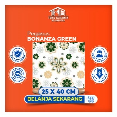 Keramik Lantai Dan Dinding Glossy Motif Bunga 25x40 Pegasus Bonanza Green