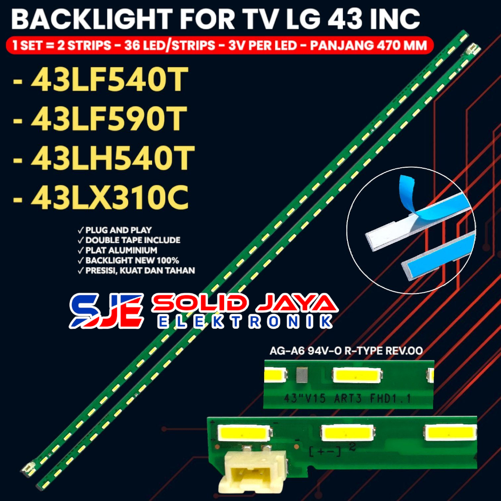 BACKLIGHT TV LG 43 INCH 43LF540 43LF590 43LX310 43LH540 LAMPU BL 43LF540T 43LF590T 43LX310C 43LH540T