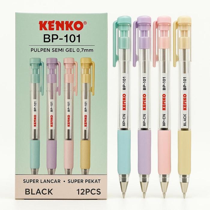

Pen Kenko BP-101 Semi Gel 0.7mm HITAM Original (12 PCS) / Ballpoint Bolpen Pulpen Kenko BP 101 0.7 Mili Per Lusin