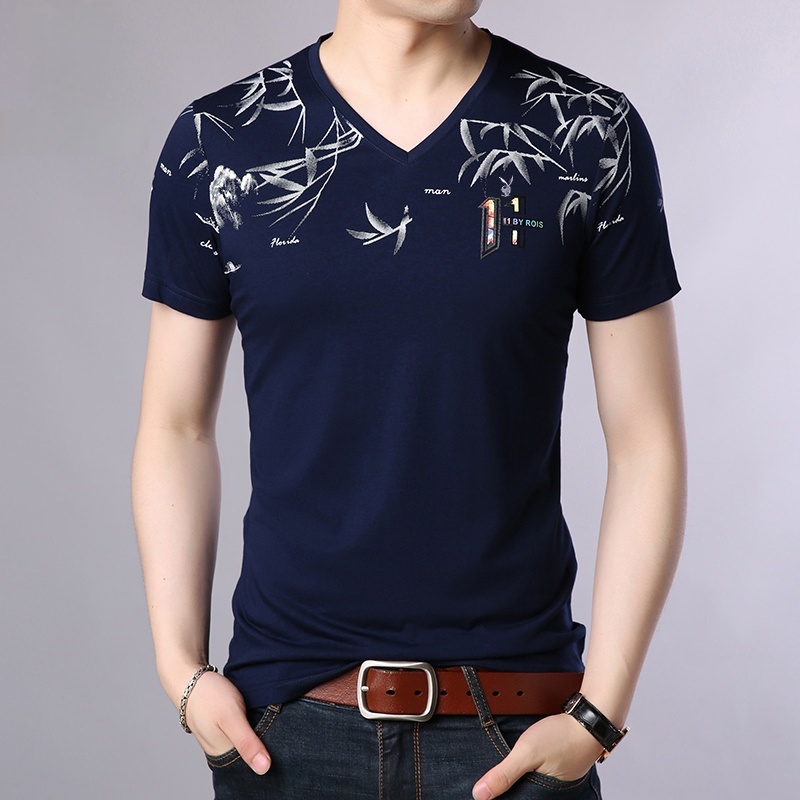 Baju Kaos Pria V-Neck Lightdistro Rose Lengan Pendek