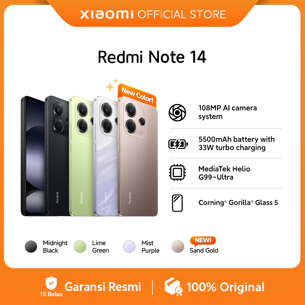 Xiaomi Redmi Note 14 | 108 MP AI camera system | 5500mAh 33W Turbo Charging | MediaTek Helio G99 Ultra [Official Store]