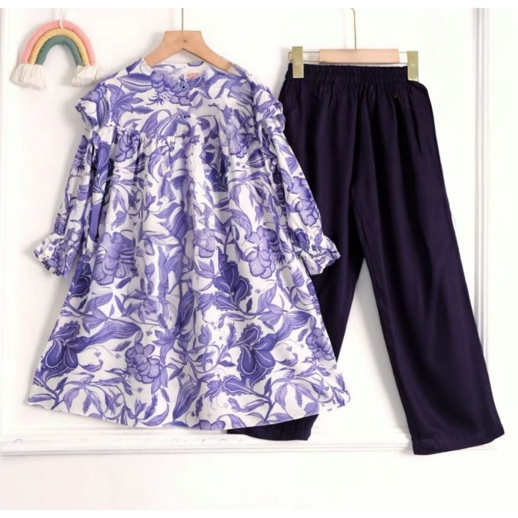 SANIA SET RAYON KOMBINASI CRINKLE M L XL XXL KIDS 7-15 TAHUN // ONE SET ANAK RAYON // SETELAN ANAK /