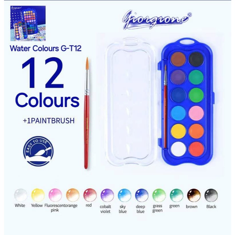

Kiddypicks - Giorgione Cat Air Watercolor Paint Set Cat Padat Solid Paint 12/24/36/48 Warna G-T Kuas Stationery