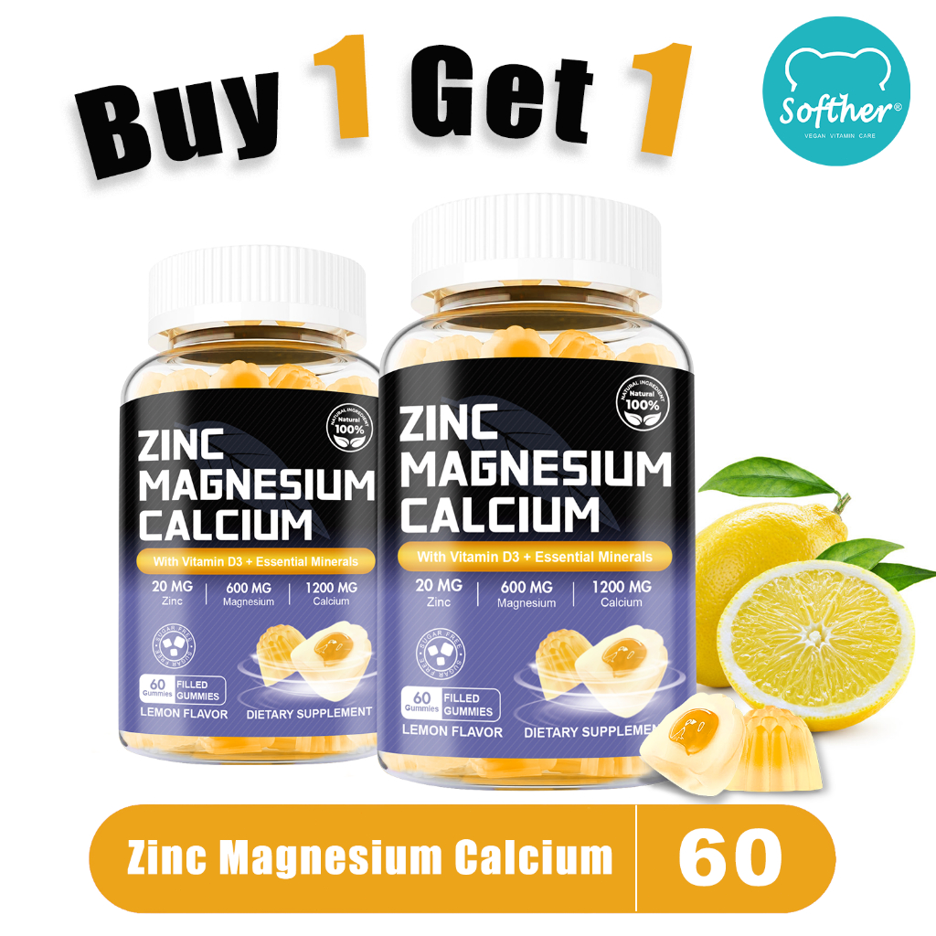 Softher Zinc Magnesium Calcium Gummy for Sleep Mood Energy Magnesium Suplemen for Cognitive Function