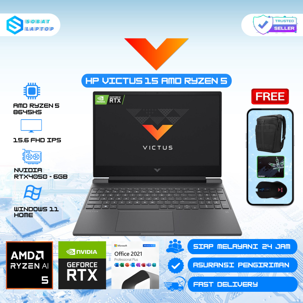 Laptop HP Victus 15 AMD Ryzen 5 8645HS RAM 32GB DDR5 1TB SSD RTX4050-6GB 15.6" FHD IPS Windows 11