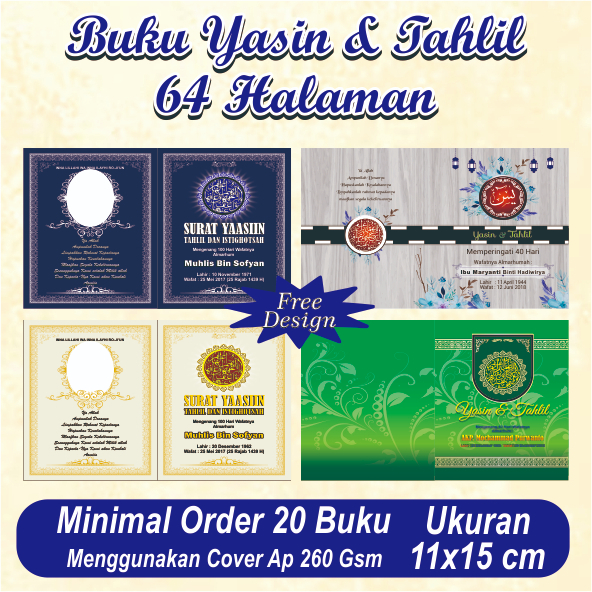 BUKU YASIN 64 HALAMAN LENGKAP CUSTOM NAMA & FOTO  SOUVENIR PENGAJIAN