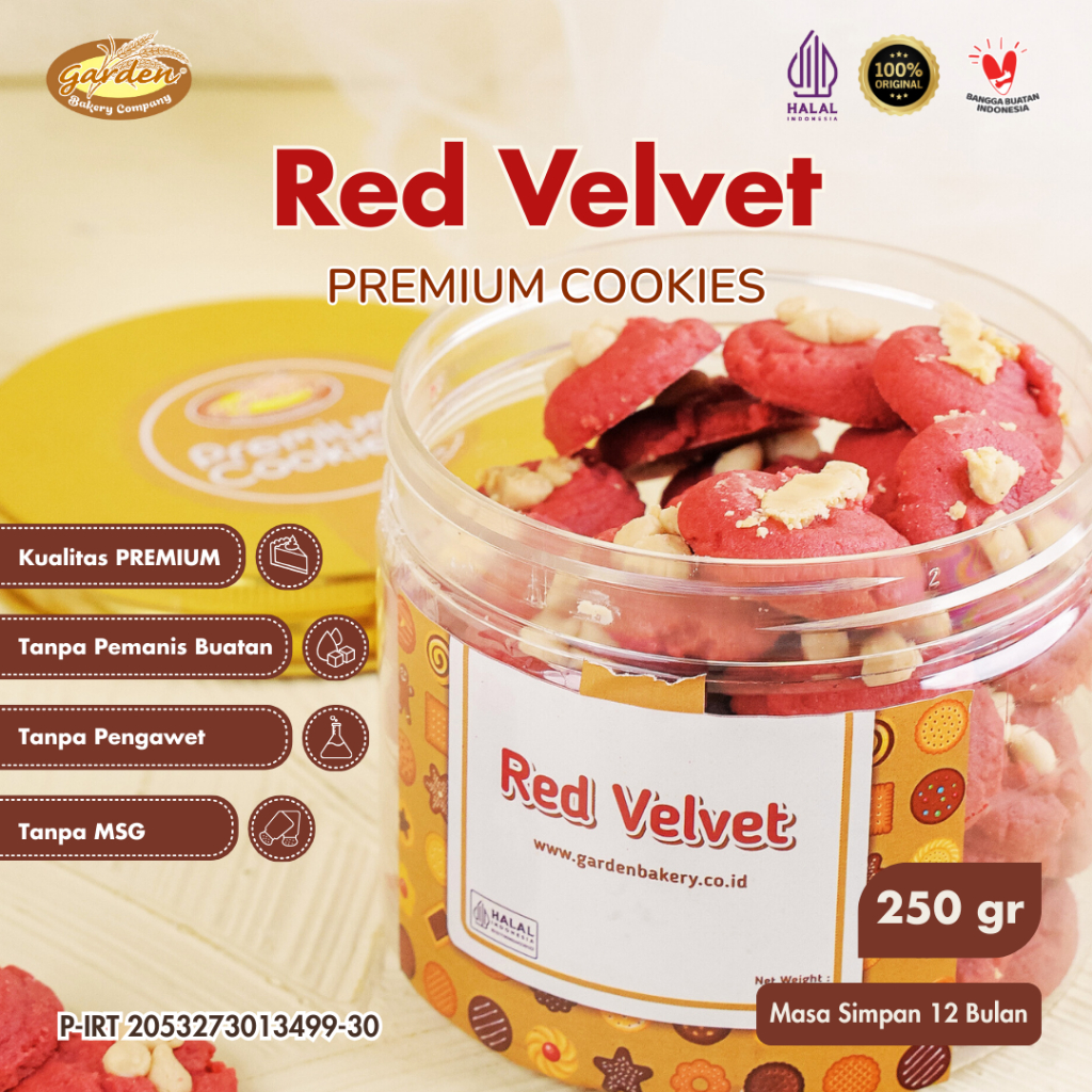 

[PROMO MERDEKA] Garden Bakery - Red Velvet Premium Cookies 250gr Kue Kering Cemilan Makanan Lebaran