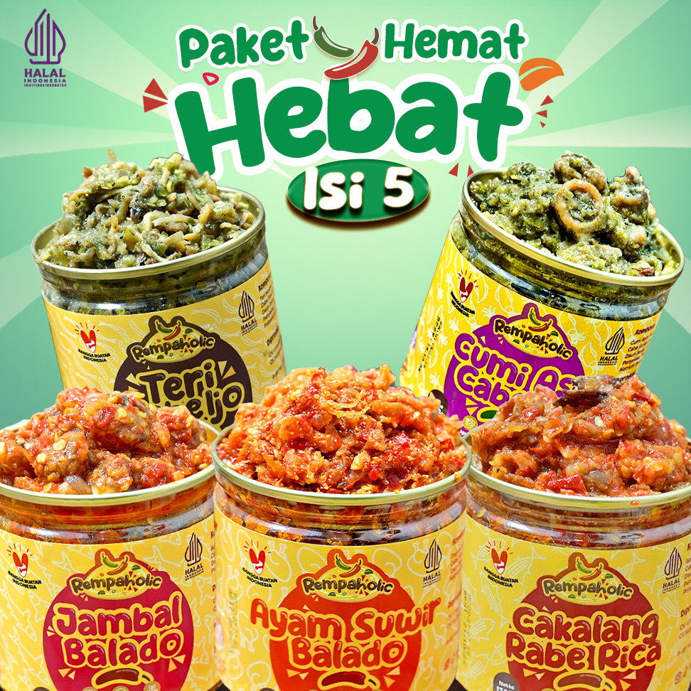 

[ISI 5] PAKET 5 HEMAT HEBAT SAMBEL REMPAHOLIC - Sambal Khas Nusantara 9 Rasa Terbaik - Isi 170gr