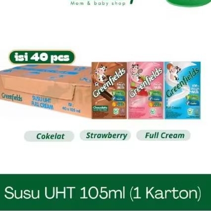 

Greenfields 1 KARTON ISI 40 KOTAK /full cream/stowberry/Rasa coklat netto 105ml susu UHT sumber vitamin,dan kalsium