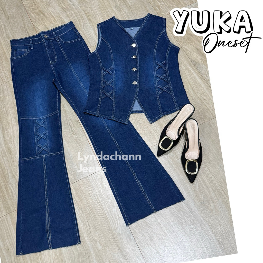 LYNDACHANN - YUKA ONESET setelan Jeans Premium Atasan Vest Dan Celana Cutbray