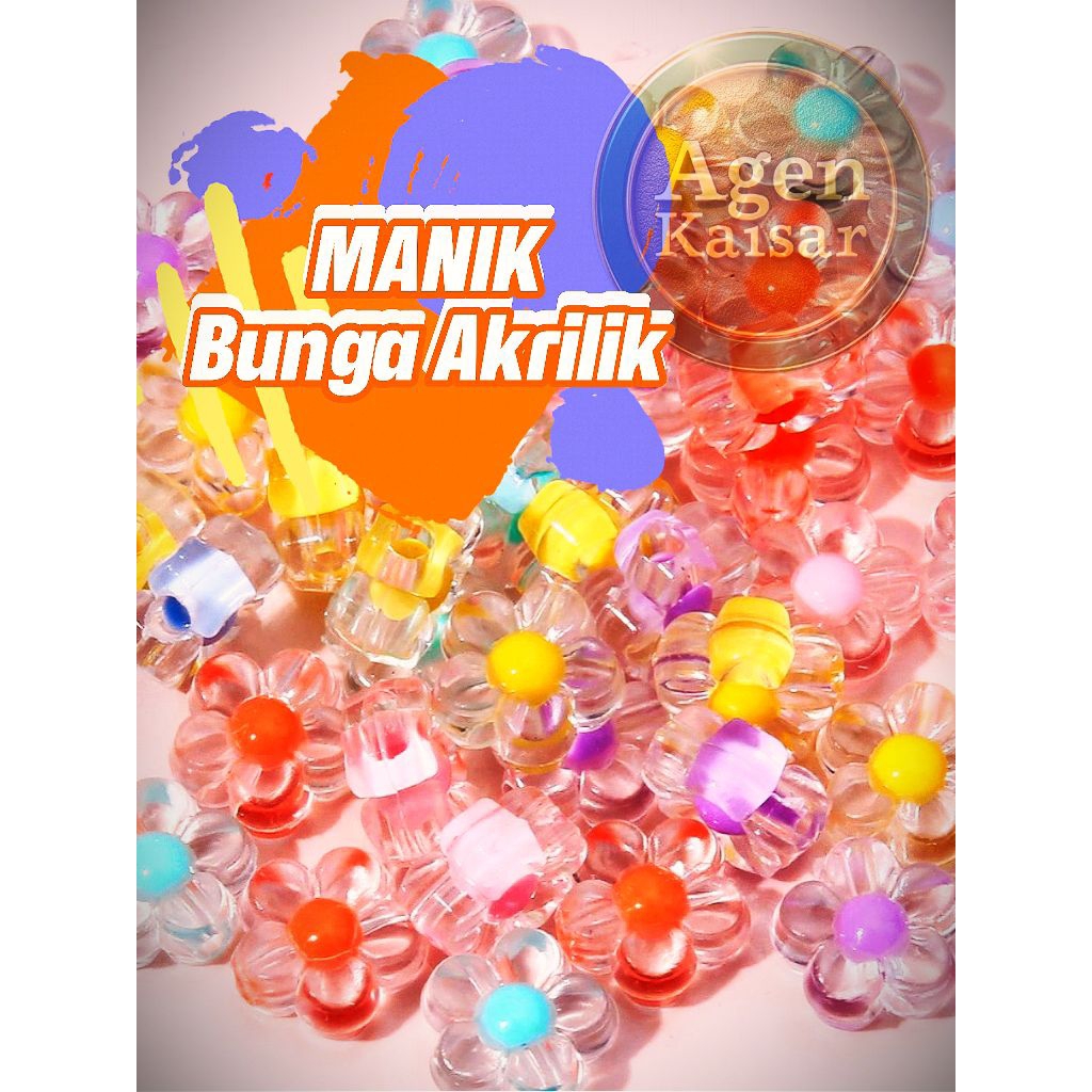 Manik Bunga bening Akrilik 10mm. (10gr)