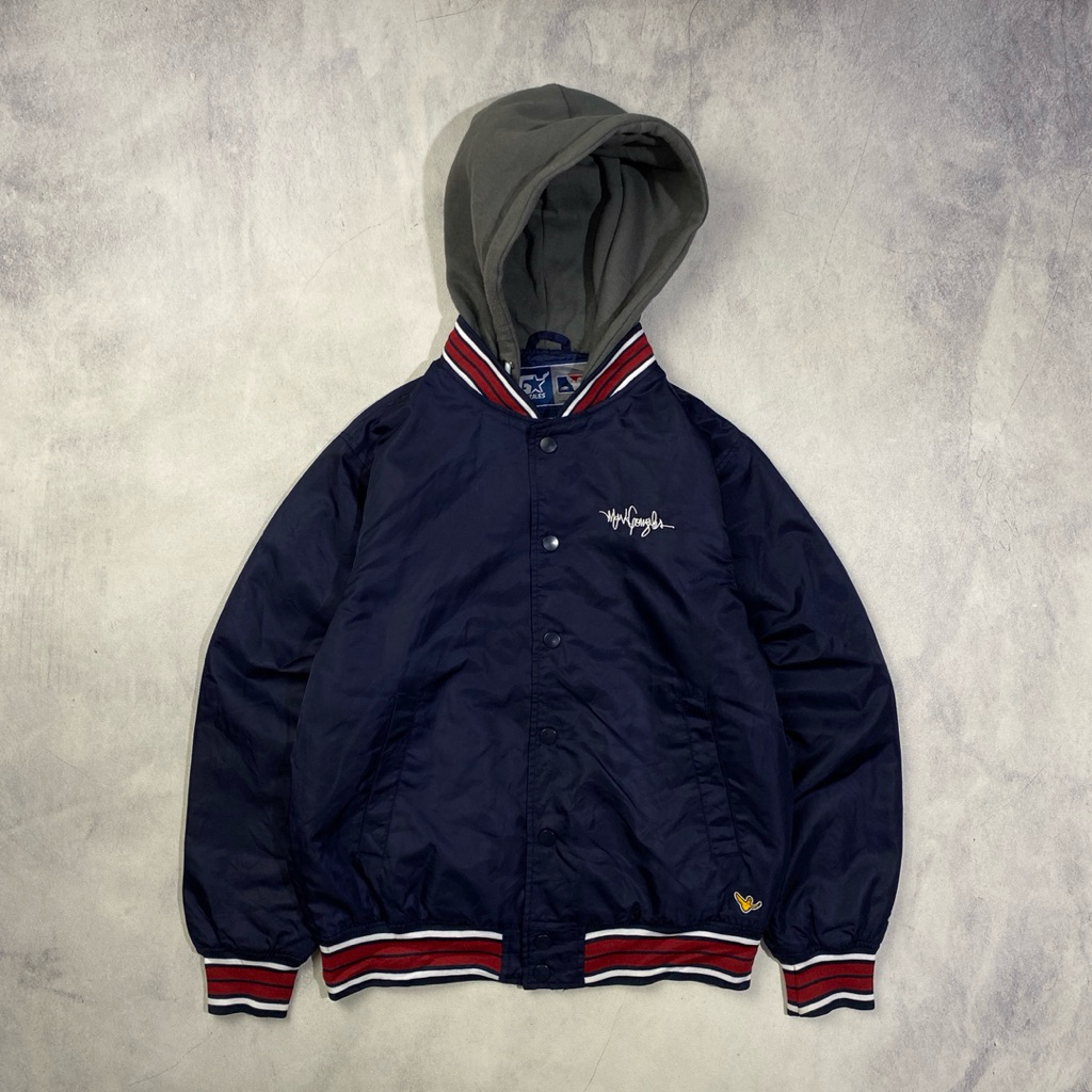 Mark Gonzales Nylon Hooded Stadium Varsity Jacket Casual Harrington Work Jacket