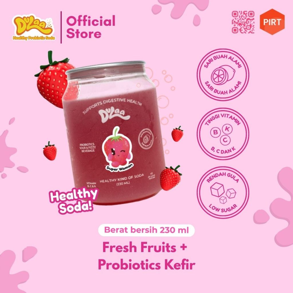 

Healthy Soda Strawberry Dulaa | Minuman Sehat Detox Juice Soda Sari Buah Strawberry 230ML