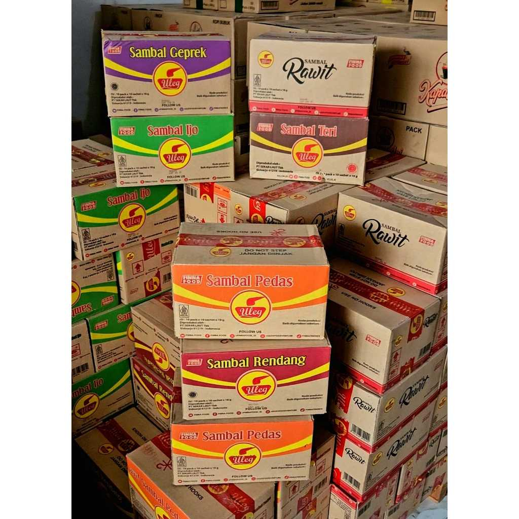 

Ed 2026 CTN 10*10*18GR - FINNA SAMBAL ULEG ISI 100 SACET RASA TERASI RAWIT TERI KEMIRI BAWANG SAMBAL IJO RENDANG UDANG / FINA SACHET SAMBEL ULEG