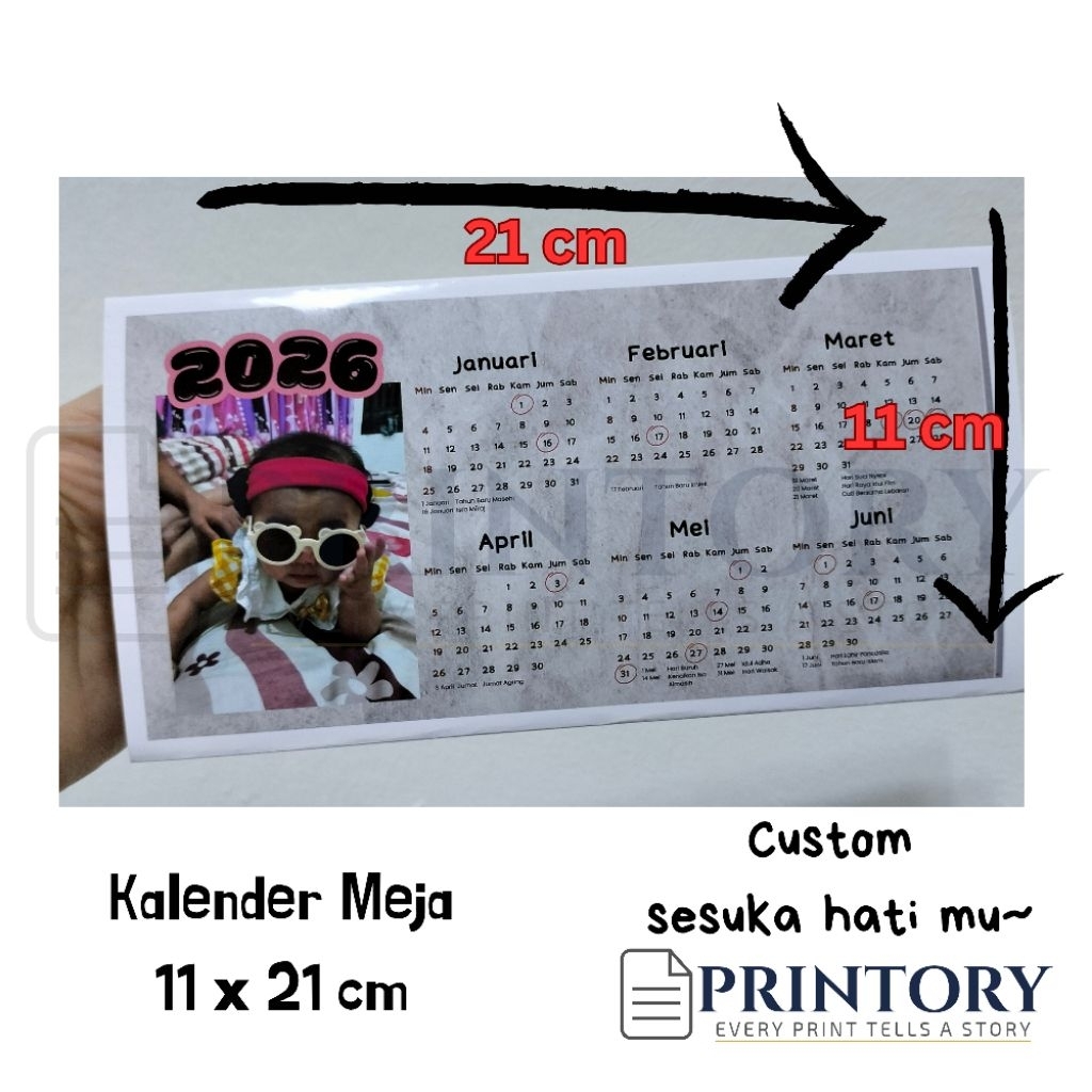

Kalender Meja 2026 – 11x21cm | Glossy Paper 210gsm | Foto Bolak Balik | Bisa Request Warna