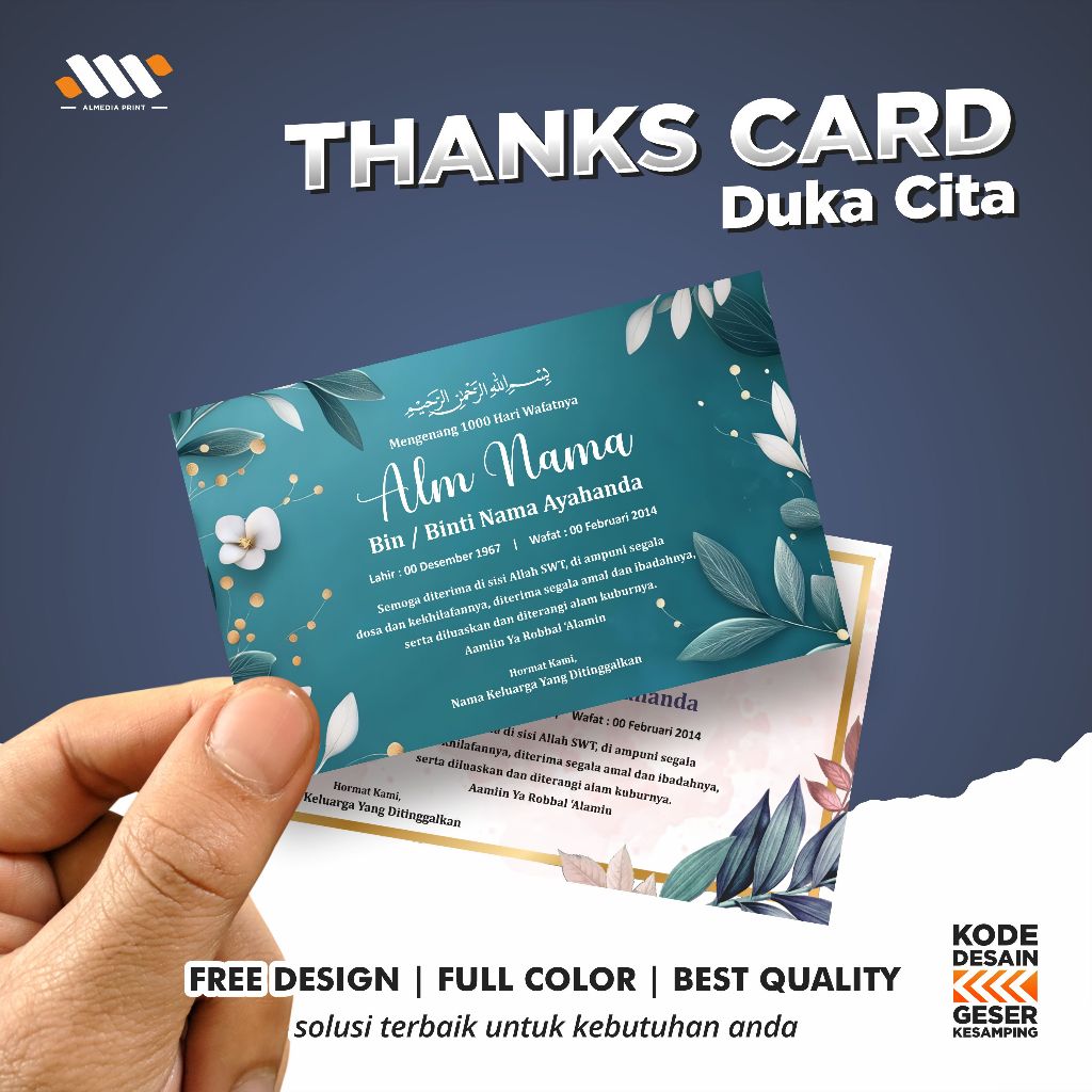 

Cetak Kartu Ucapan Duka / Stiker Ucapan Duka / Kartu Mengenang Tahlilan (GRATIS DESAIN)