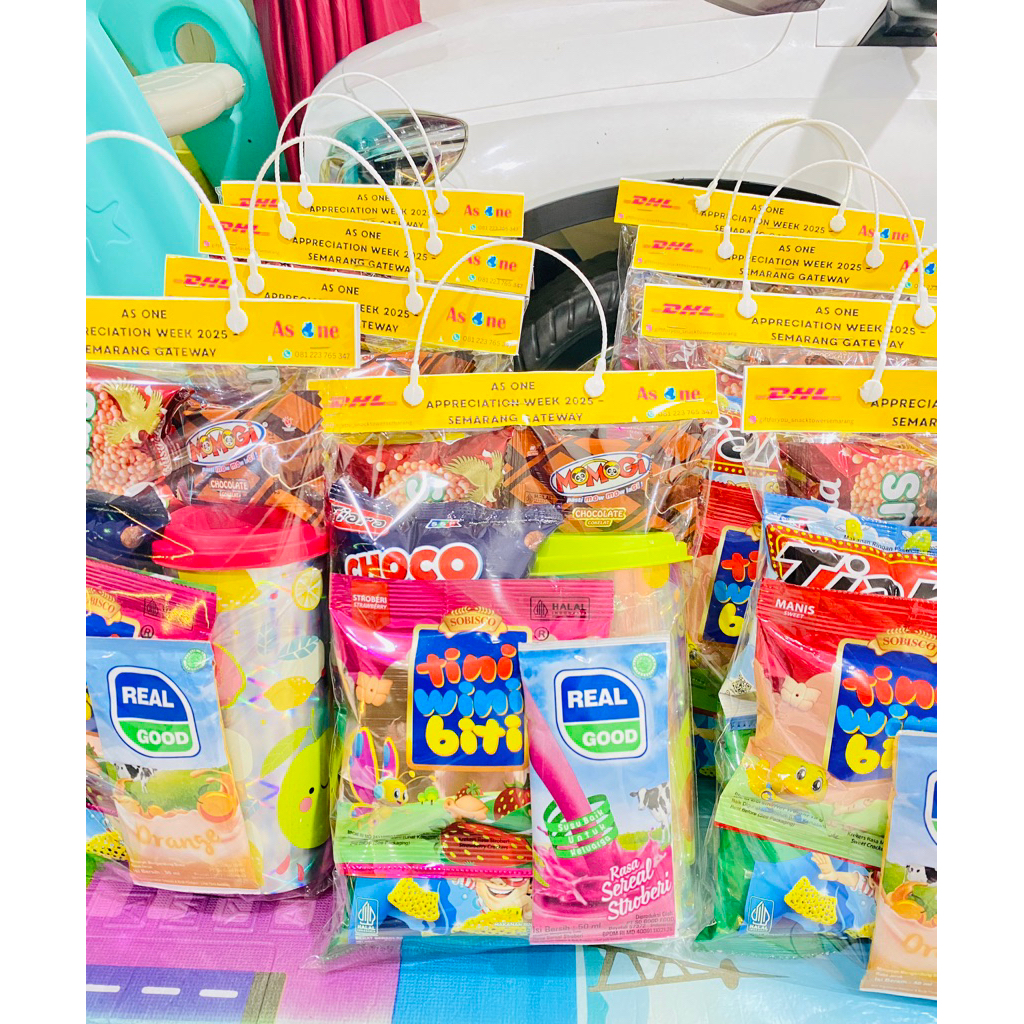 

snack tenteng isi 20 pax tumbler botol minum - hampers jajan ultah anak