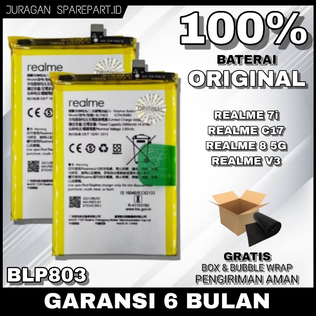 

BATERAI BATRAI BATRE BATTERY REALME 7i / C17 / V3 / REALME 8 5G BLP803 BLP 803 ORIGINAL 100%
