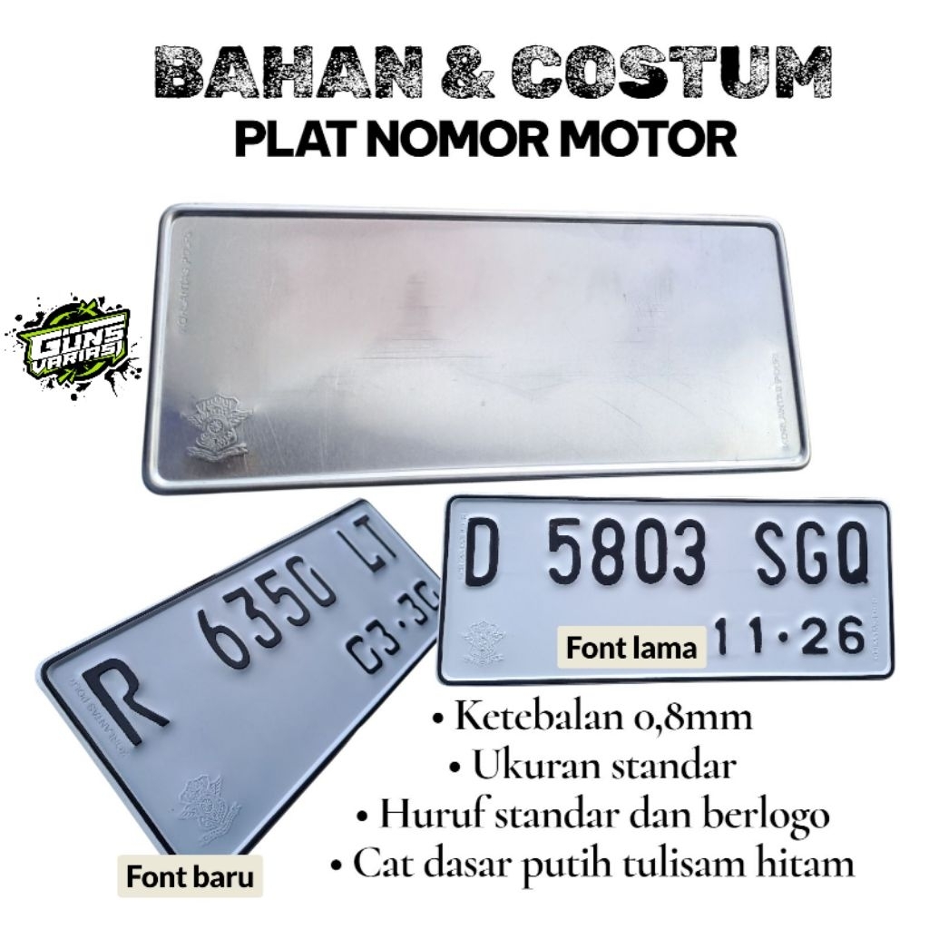 Bahan dan costum  plat nomor motor standar