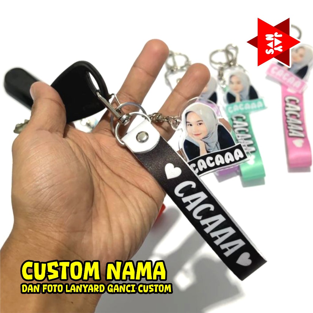 

GANCI CUSTOM FOTO DAN NAMA LANYARD DAN AKRILIK KOMBINASI BEBAS CUSTOM