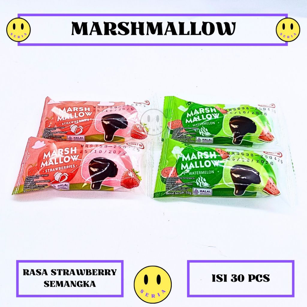 

Sweet me marshmallow rasa strawberry dan watermelon semangka isi 30 pcs permen