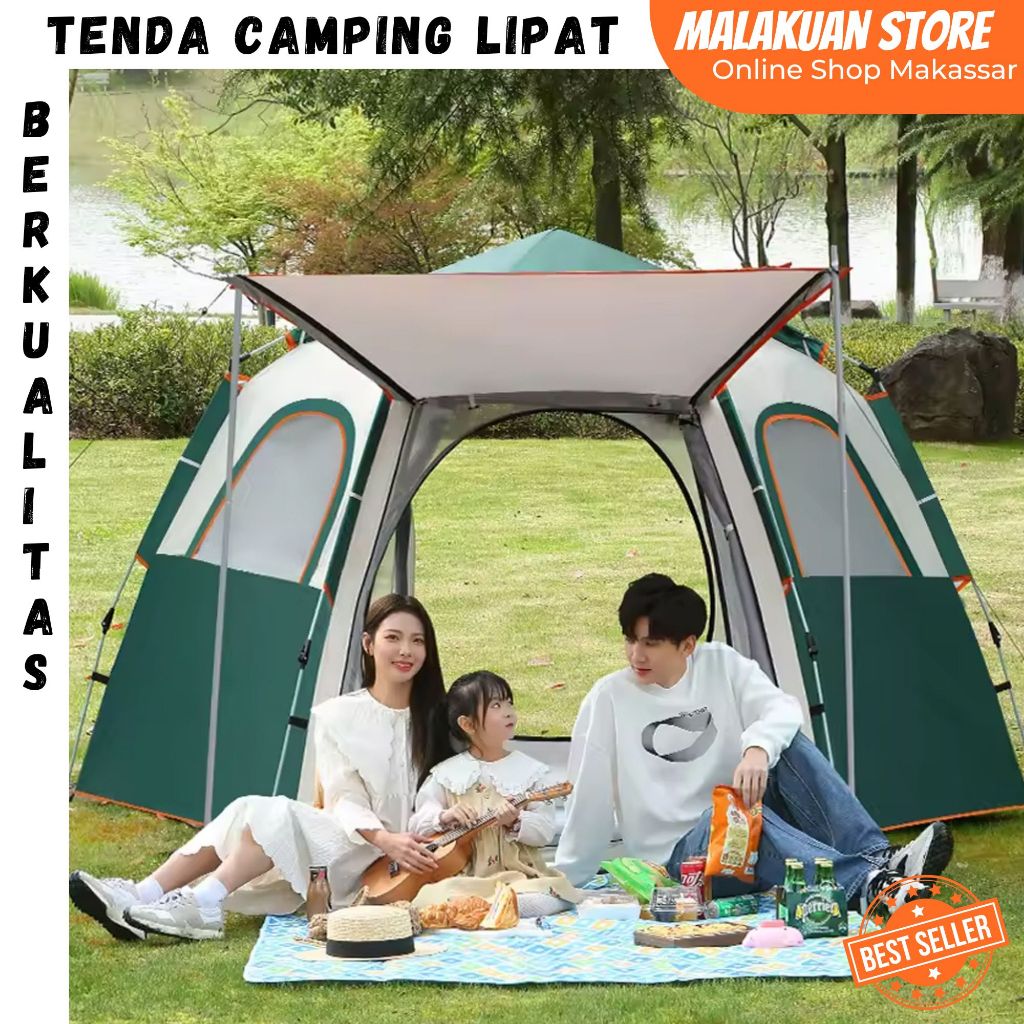 Tenda 5-8 Orang Berkualitas / Tenda Camping Kemah Keluarga Lipat Otomatis Double Layer Rainproof