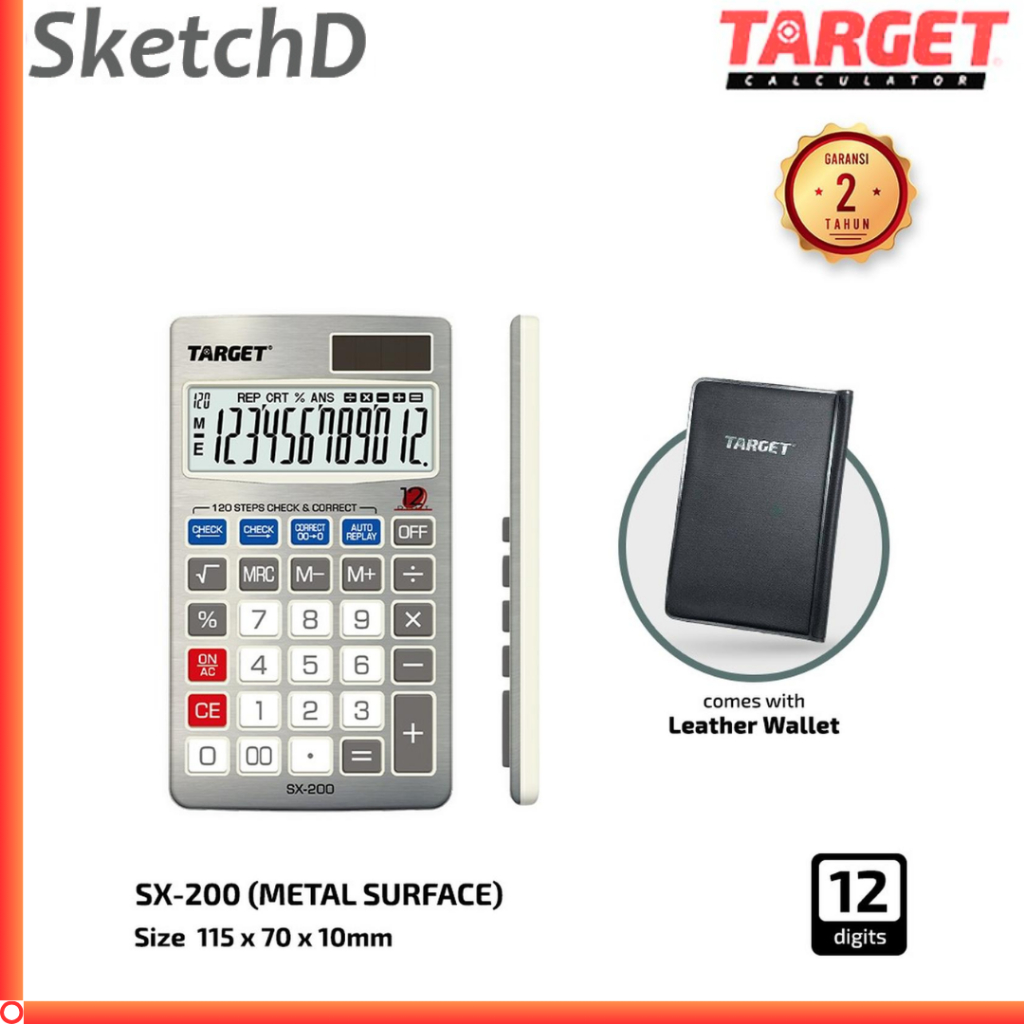 

Kalkulator Saku Kecil 12 digit SX 200 Target Mini Calculator SX200 Leather Pocket Check Correct 120