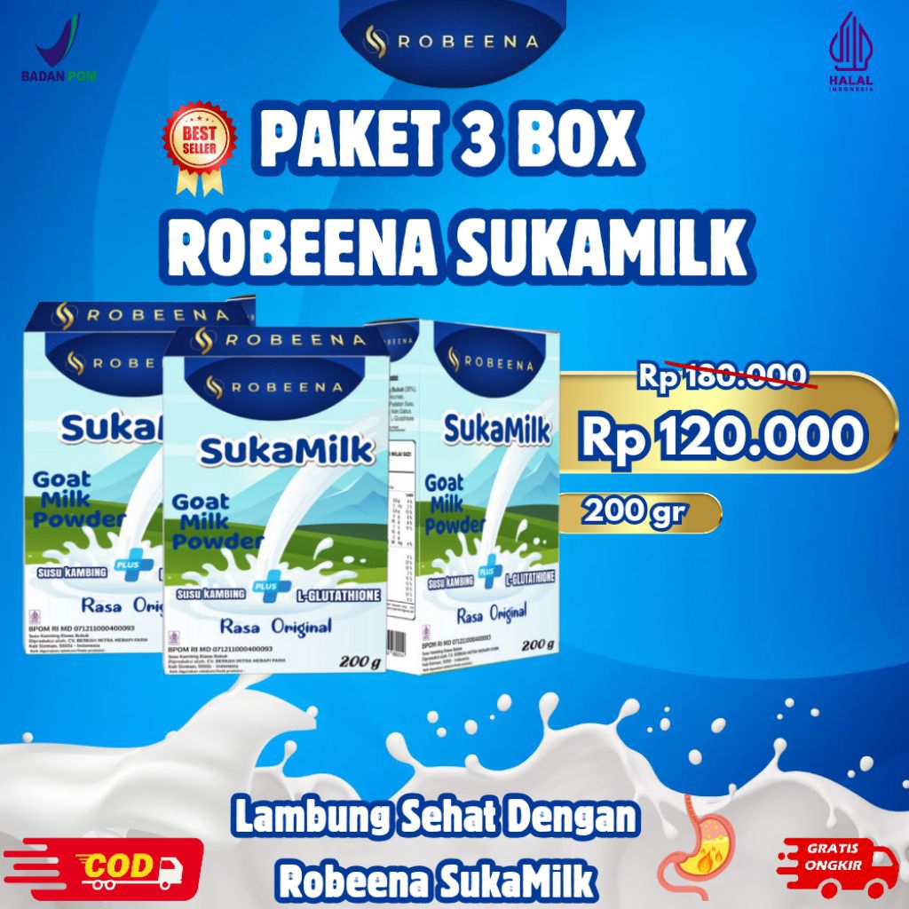 

PAKET 3 BOX - ROBEENA SUKAMILK SUSU KAMBING ETAWA UNTUK MERINGANKAN MASALAH LAMBUNG DAN PENCERNAAN