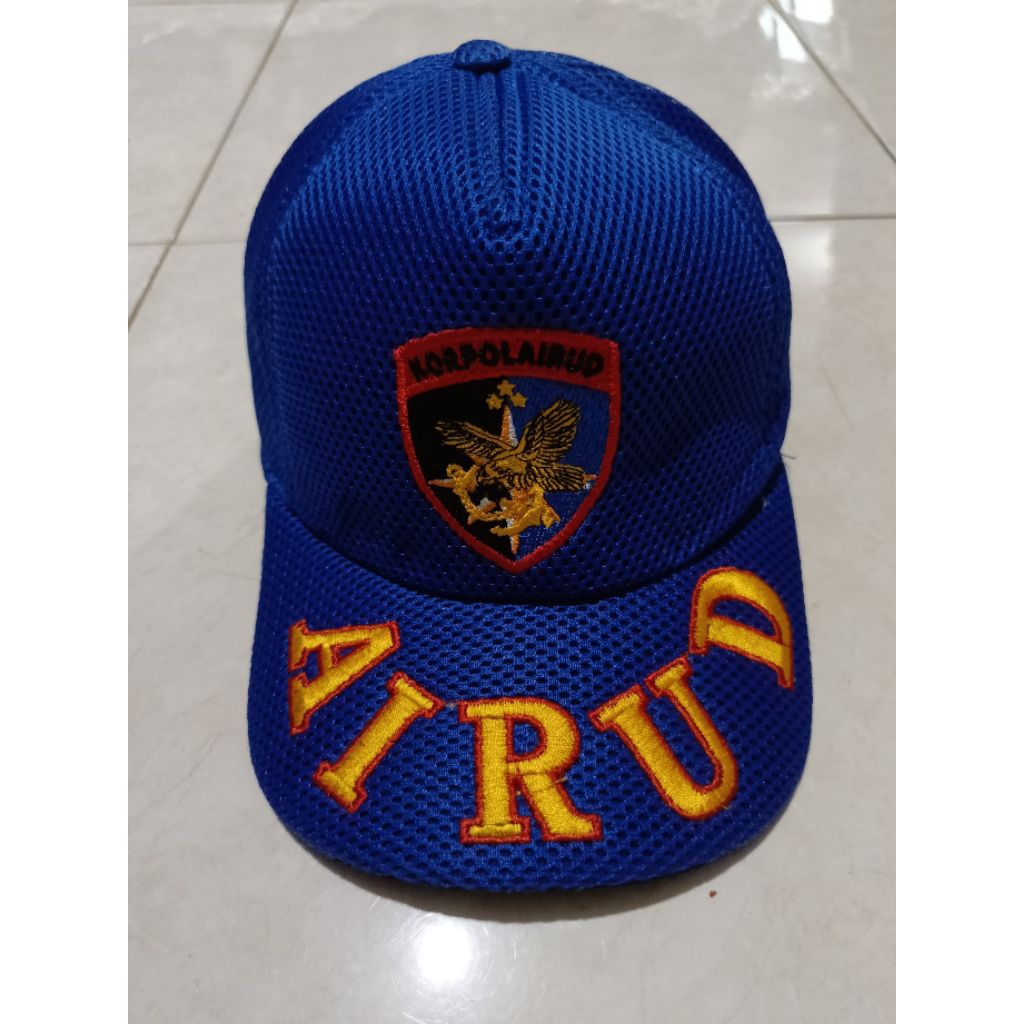 Topi jaring biru airud-jaring dobelmesh