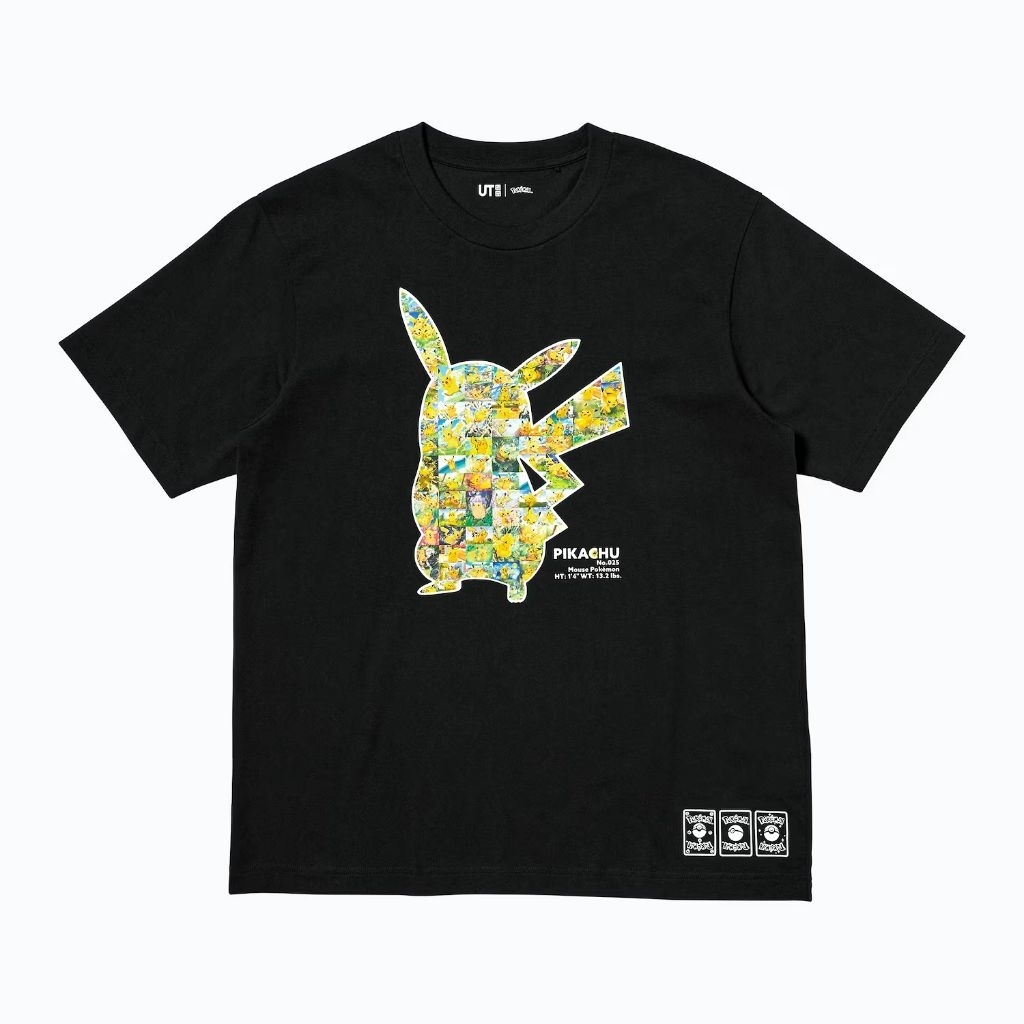 Tshirt Uniqlo x Pokemon Cards (Pikachu) | UT Pokemon Kaos Lengan Pendek - Hitam