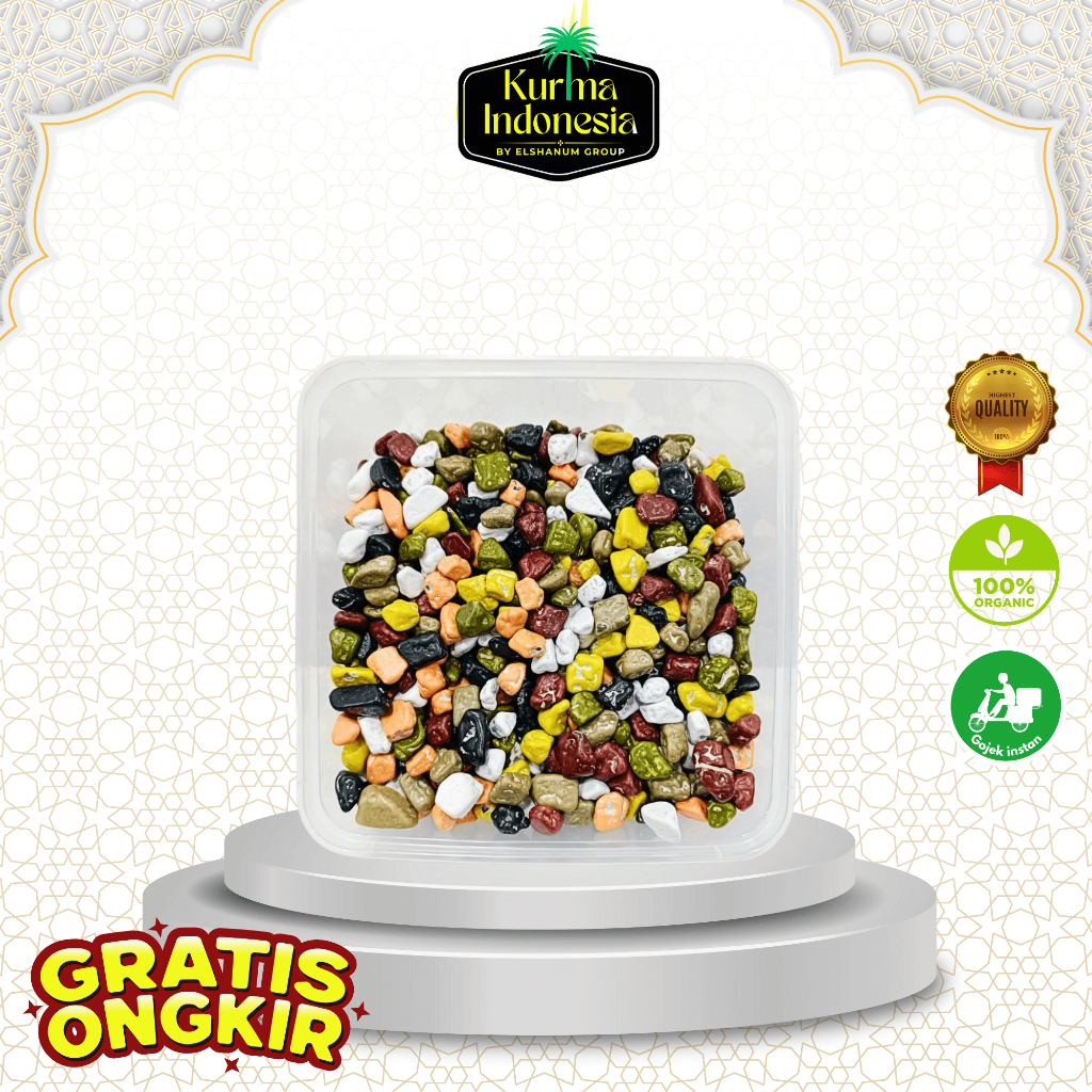 

Coklat Batu Kerikil 1kg Toples Thinwall / Coklat krikil Original Arab Saudi / Kurma Indonesia