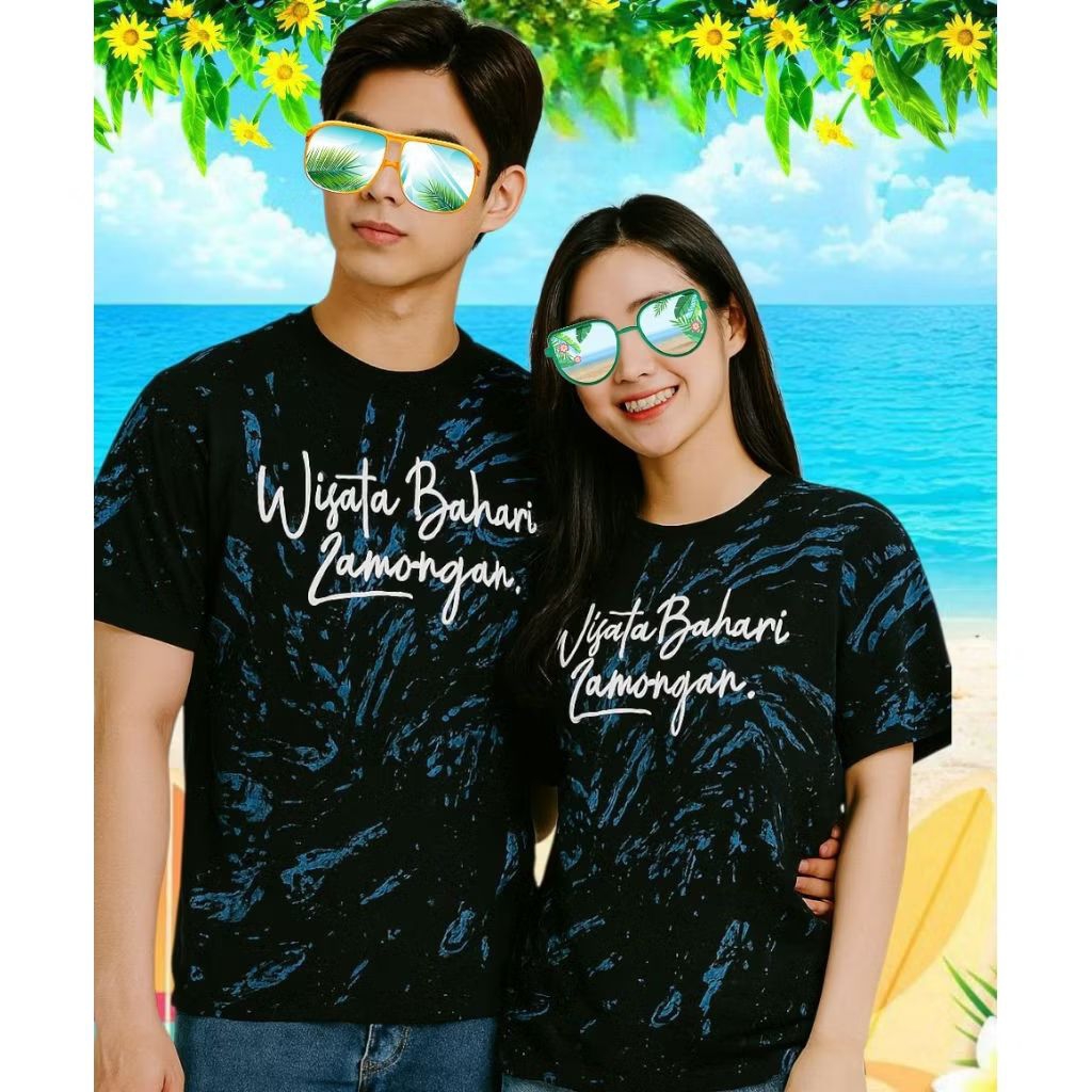 kaos wisata bahari lamongan tie dye biru