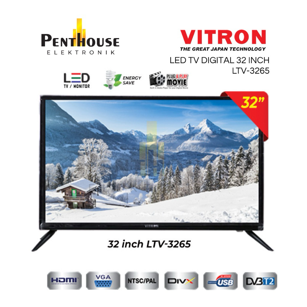 TV LED Vitron 32 Inch LTV 3265 dengan Resolusi 1366 x 768 dan Input HDMI dan USB - Lcd, Layar