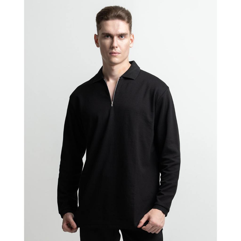 HSRM - Paul Polo Shirt Zipper Long Sleeve Black TwoBreeze