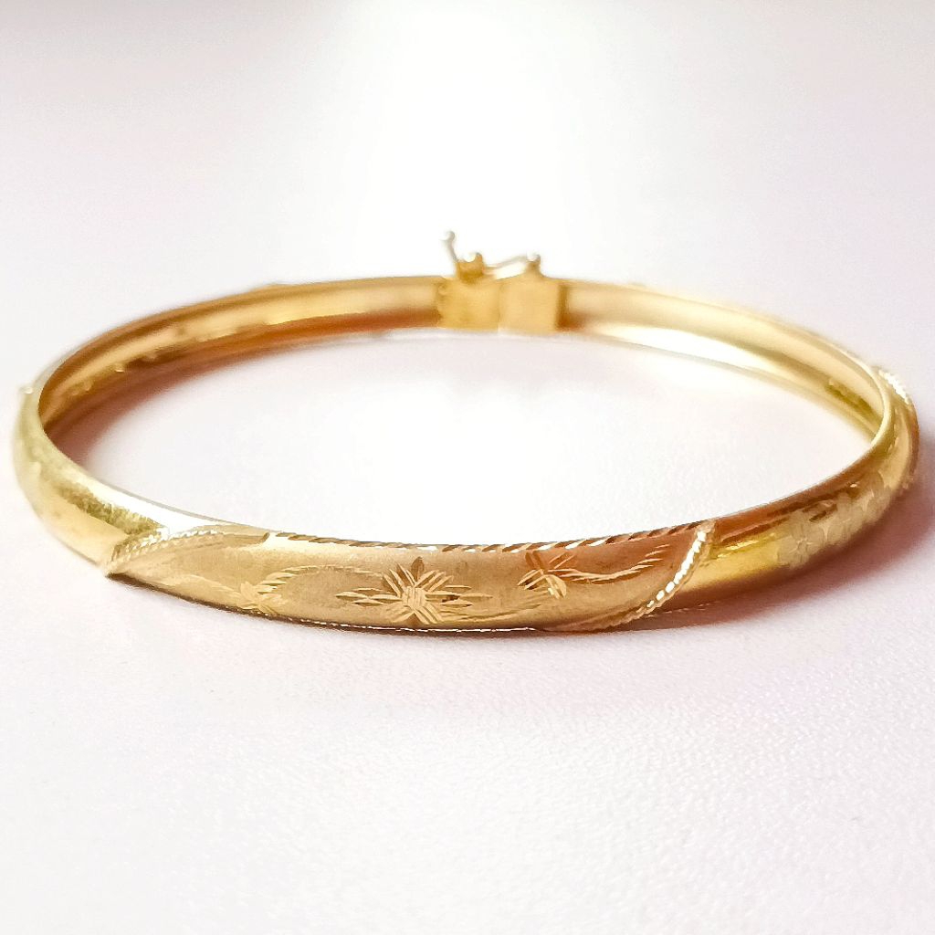 Bangle Ukir/Gelang Bangle Ukir Dewasa/Gelang Bangle Perak/Perak 925/Lapis Emas