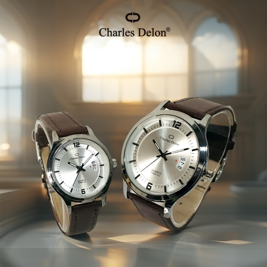 Jam Tangan Wanita Pria Couple Soft Dial, Tali Kulit Premium, Anti Air Charles Delon CDW 8110C