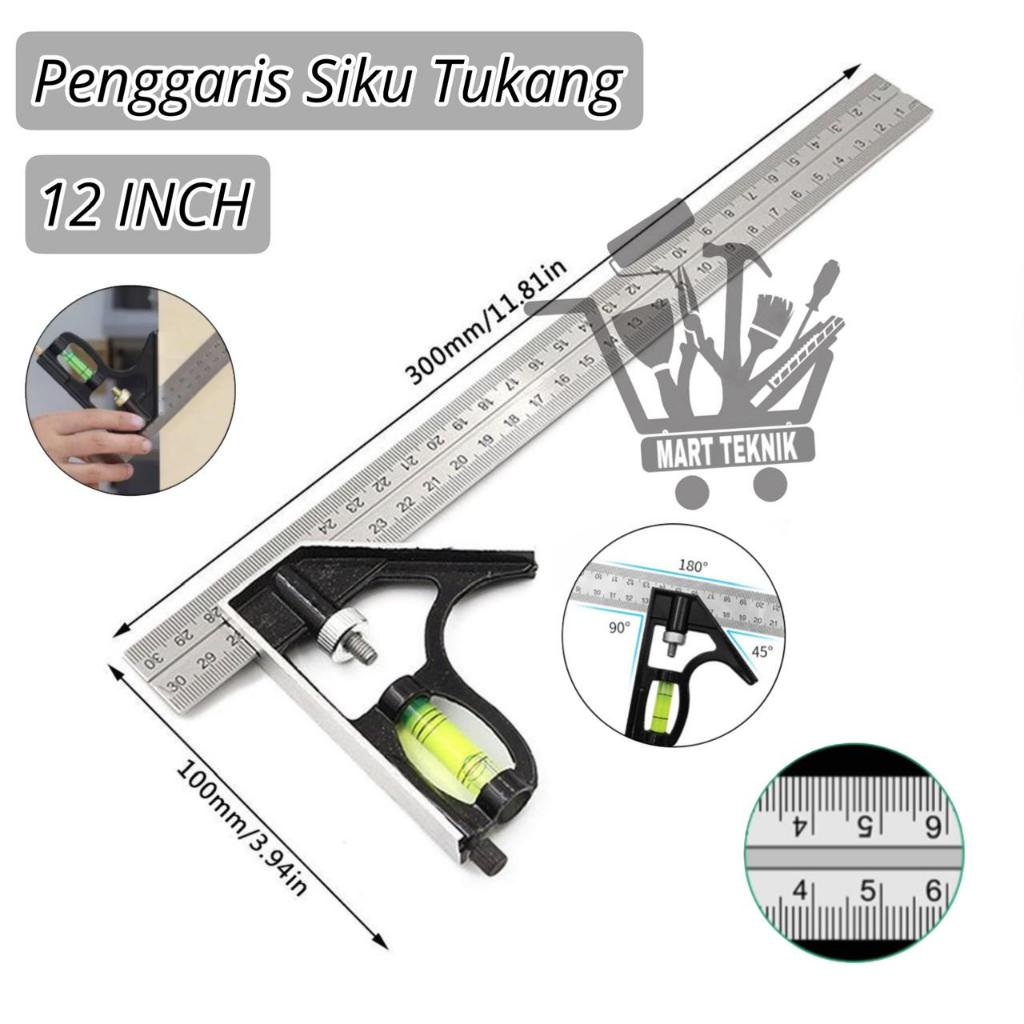 

Penggaris Siku Waterpass 30 CM Bangunan Stainless Steel Garisan Mistar Ukur Sudut Peralatan Pertukangan Penggaris 12 Inch