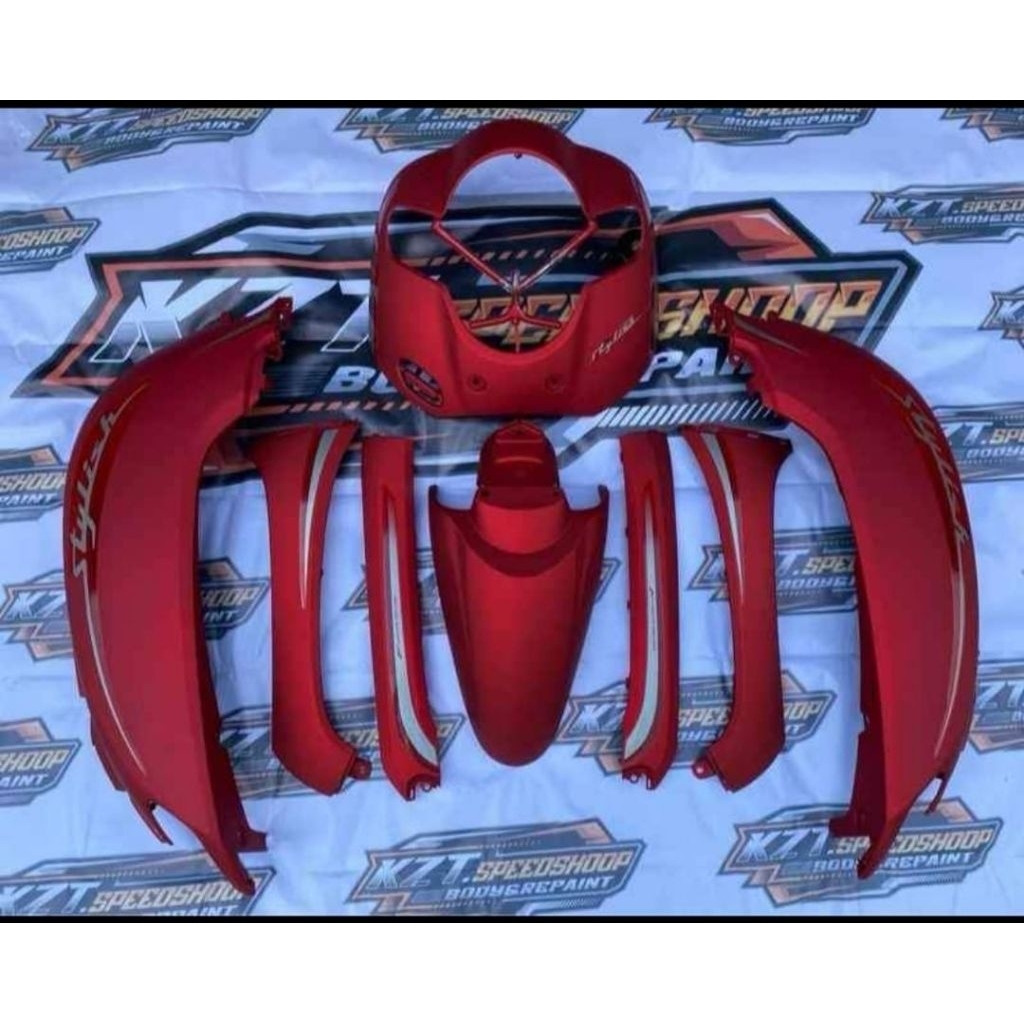 Cover Body Full Halus Motor Honda Scoopy Donat Stylish Merah Doff Plus Striping