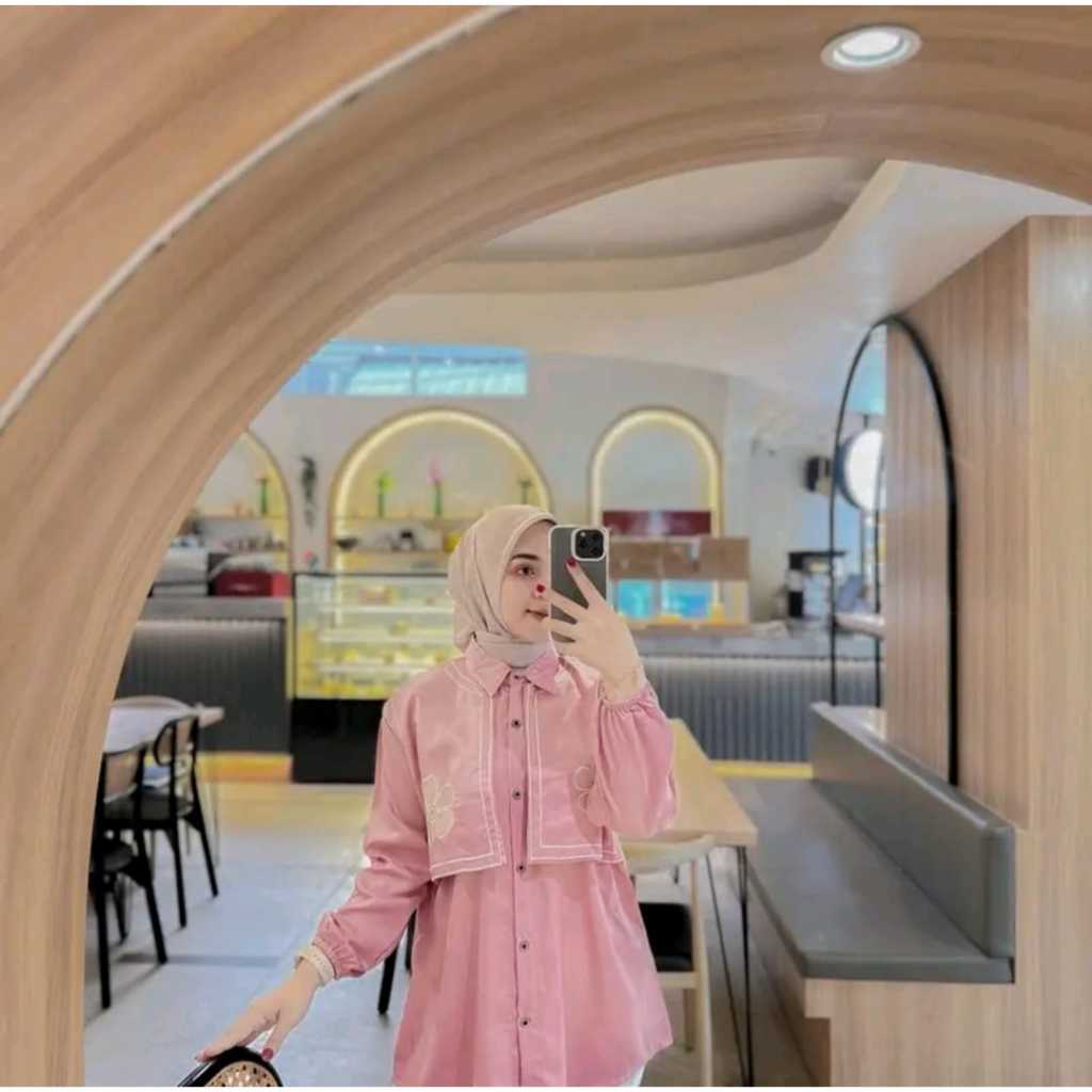 New blouse vest kombinasi bordir bunga / atasan linen premium / baju shakila terbaru / kemeja basic 