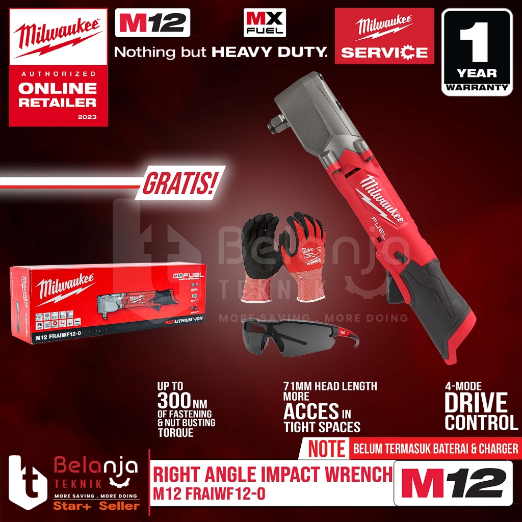 Milwaukee Right Angle Impact Wrench 1/2 Inch M12 FRAIWF12-0 Unit Only